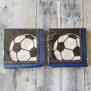 NWT - Soccer Paper Napkins Black Blue and White (48)